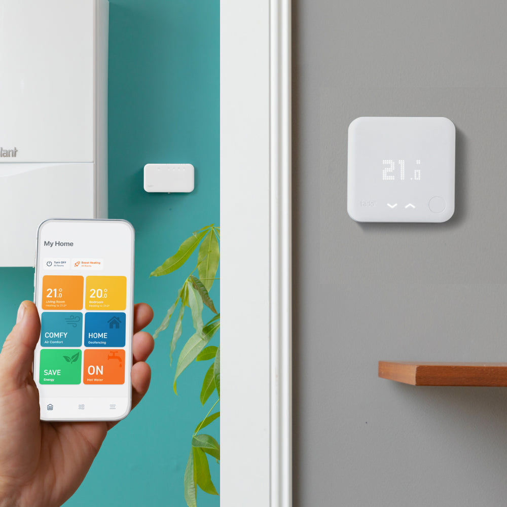 Starter Kit: Wireless Smart Thermostat with Hot Water Control + Smart Radiator Thermostat Quattro Pack